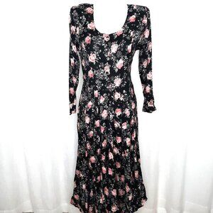 Vintage 1980s Starina Black Cottagecore Dress Tulip Skirt